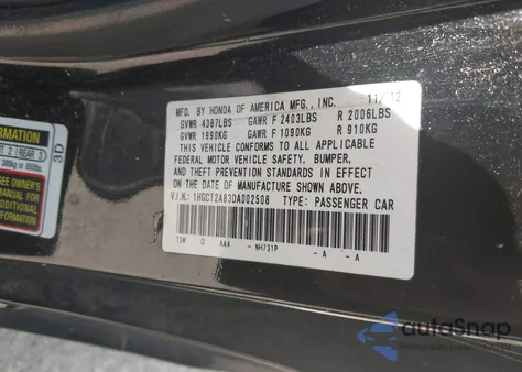 2013 Honda Accord Ex-L V-6 z USA, uszkodzony, nr VIN 1HGCT2A83DA002508